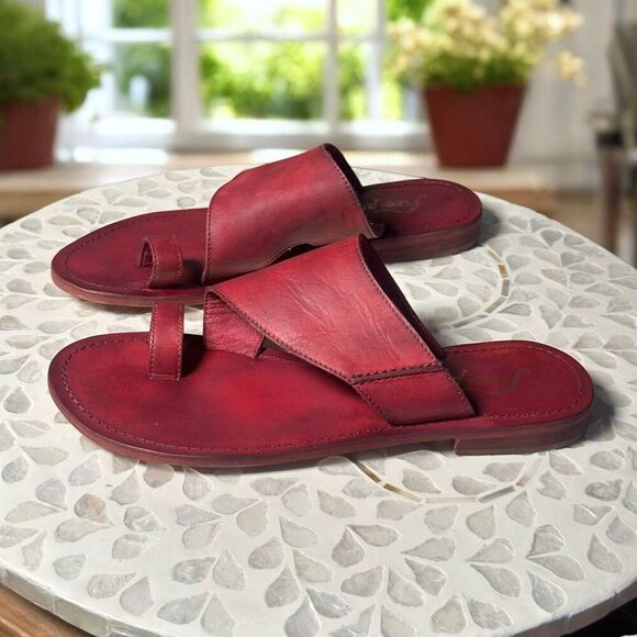 Free People Sant Antoni Slide Sandals Red Leather Toe Loop Slip-On EU 36.5 US 6. - Picture 7 of 13